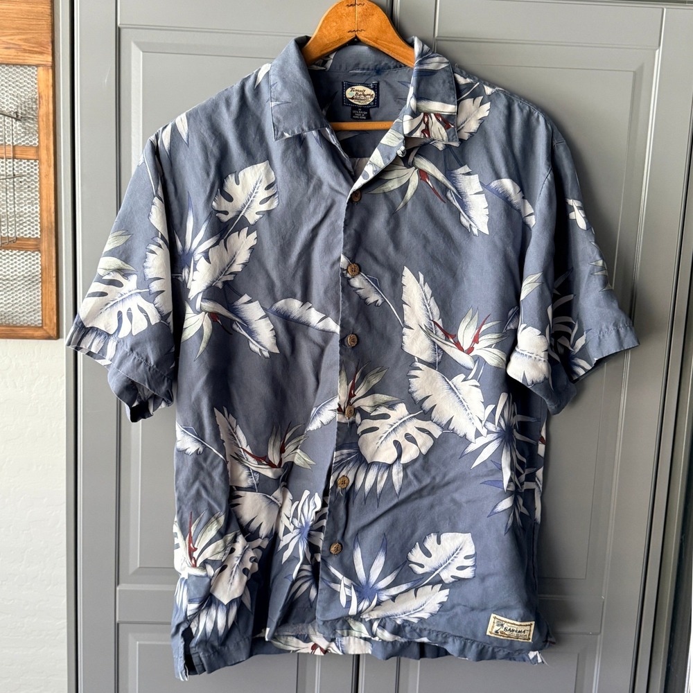 Tommy Bahama Vintage Mens Tropical Bird of Paradise Button Down Shirt, Blue,M
